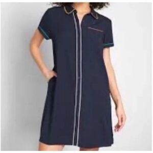 NWOT Modcloth navy shirt dress women’s XS rainbow piping sz Small